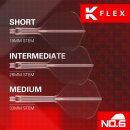 Target K-Flex integrierte Flights und Shafts, Weiß, intermediate Stiel (26mm), No.6 Flight, 3er Satz